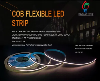 COB CCT ajustável 576chip flexível branco quente COB LED Strip Light